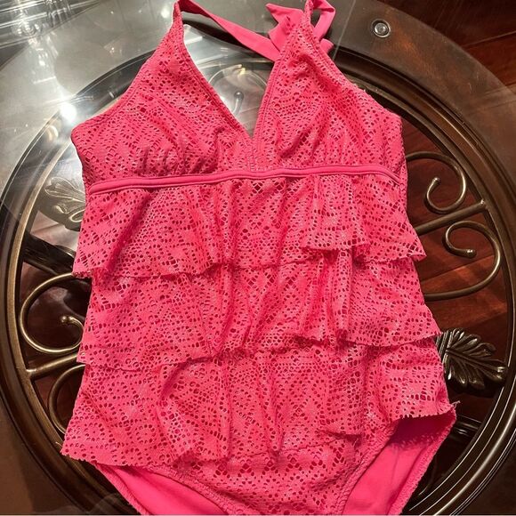 Justice Pink Ruffle One-Piece Swimsuit - Picture 1 of 3